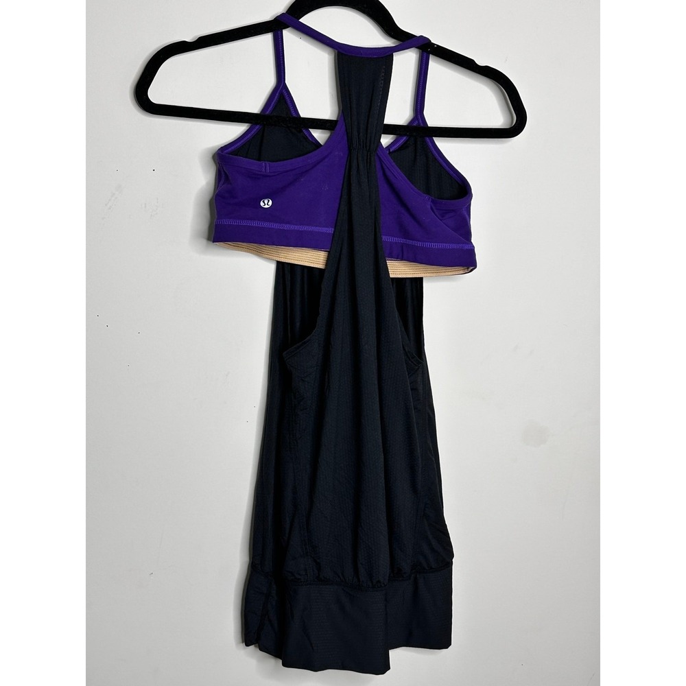 Lululemon No Limits Tank Top Built In Bra Black Purple Size 6 Racerback Mesh - Picture 4 of 5